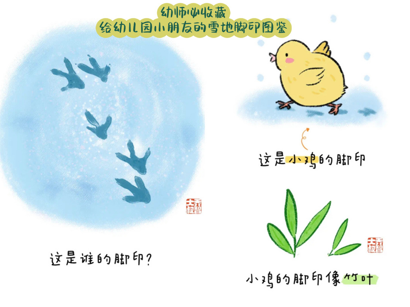 明日"大雪" |给幼儿园小朋友的雪地脚印图鉴 下雪啦,下雪啦7615