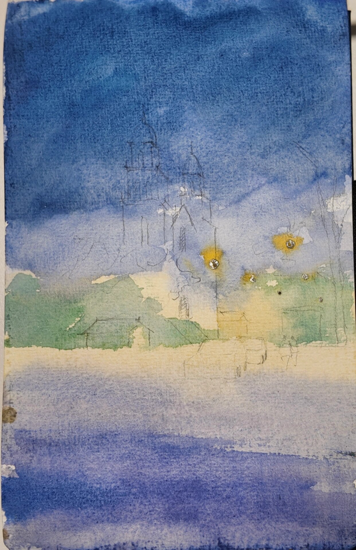 冬日雪夜水彩步骤图 so老师年课4.