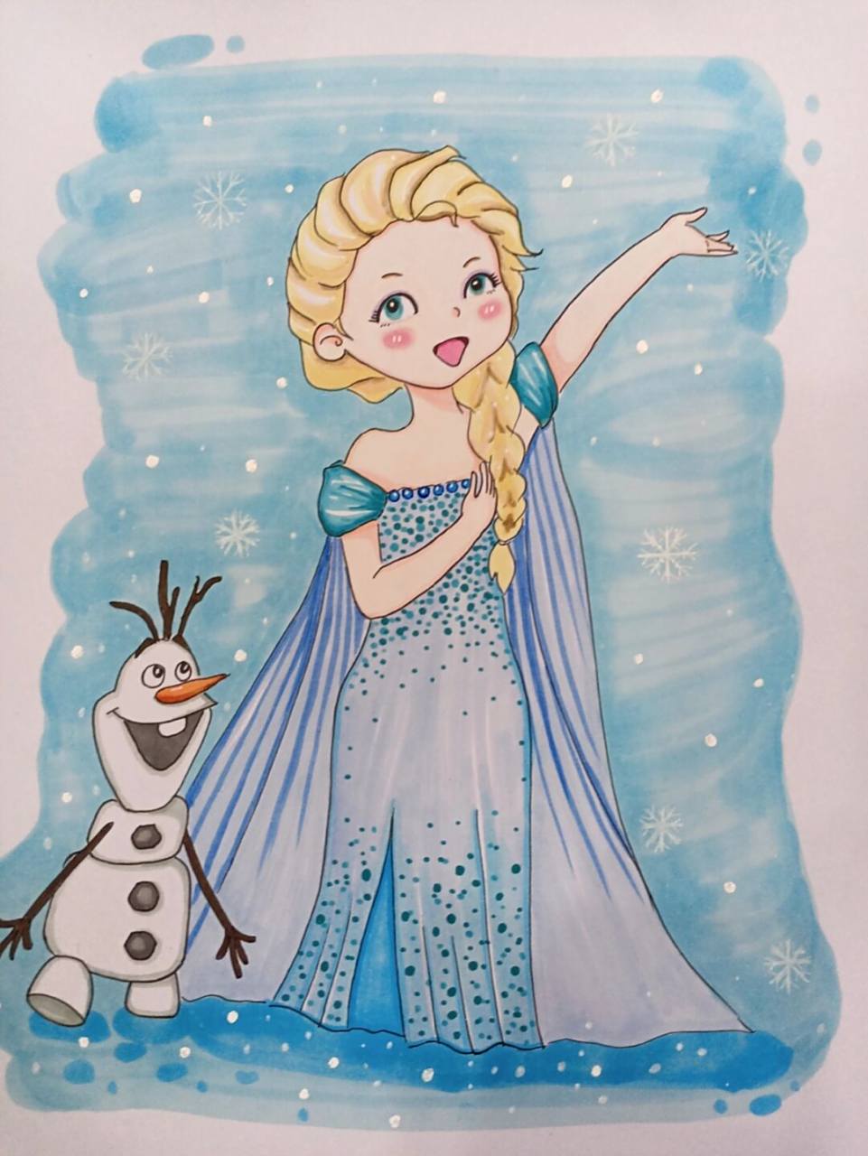 冰雪女王艾莎公主 #马克笔手绘# #画画# #艾莎公主# #简笔画