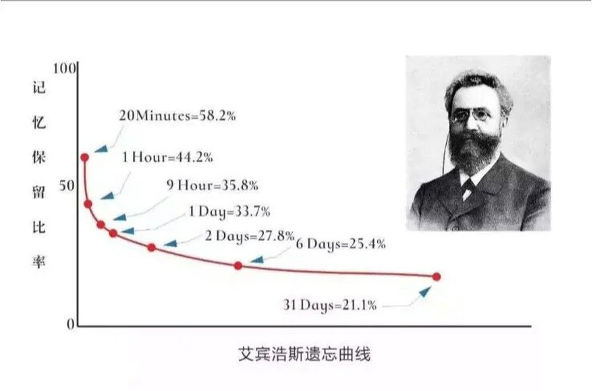 遗忘曲线是由德国心理学家艾宾浩斯(h.