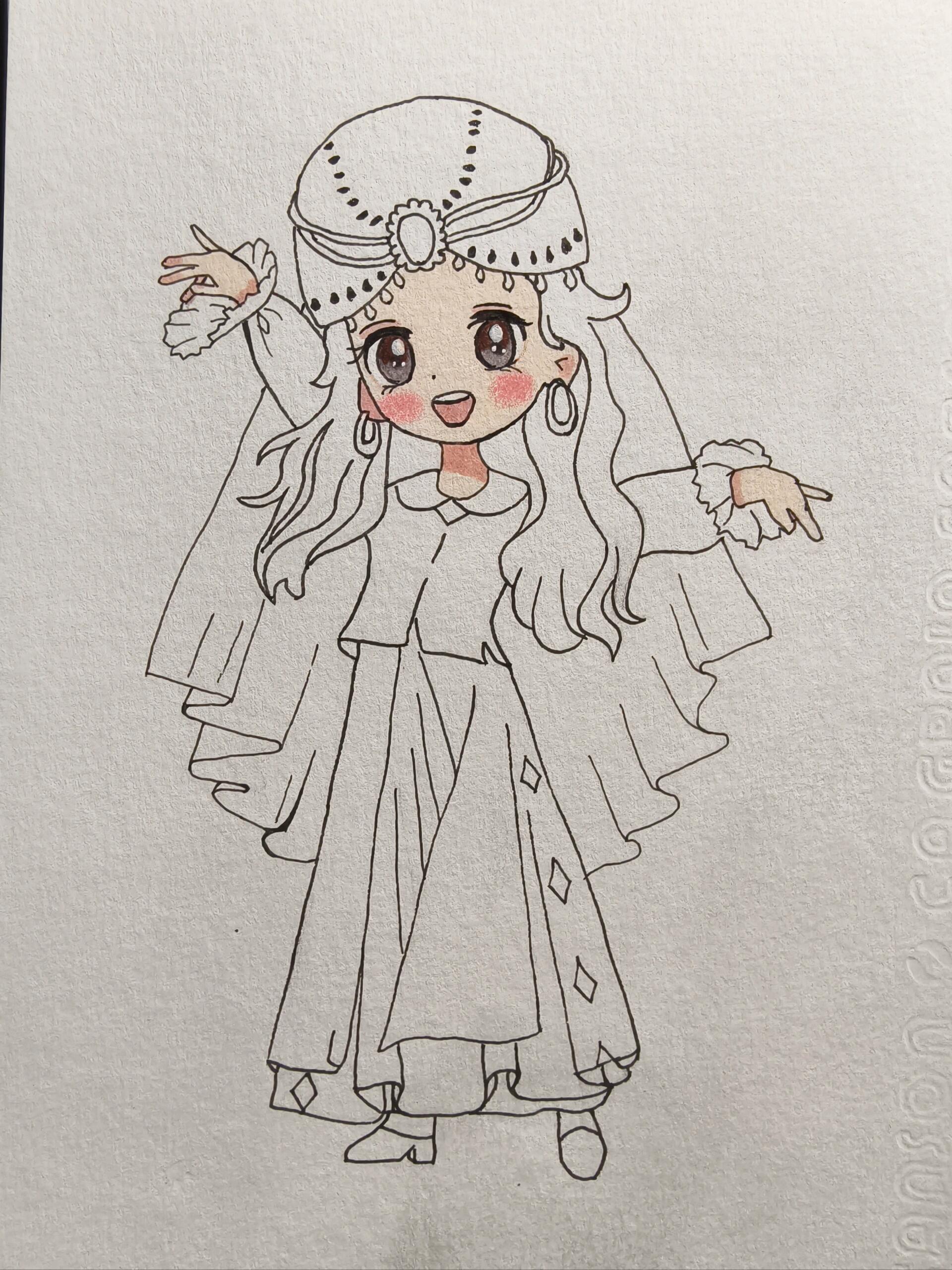 马克笔画画|新疆石榴花迪丽热巴谁会不爱呢 热巴太美了,不自觉的就