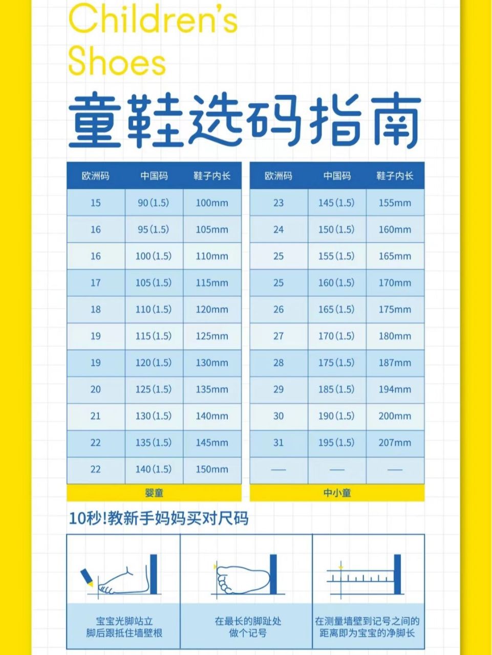 中国儿童鞋子尺码表图片