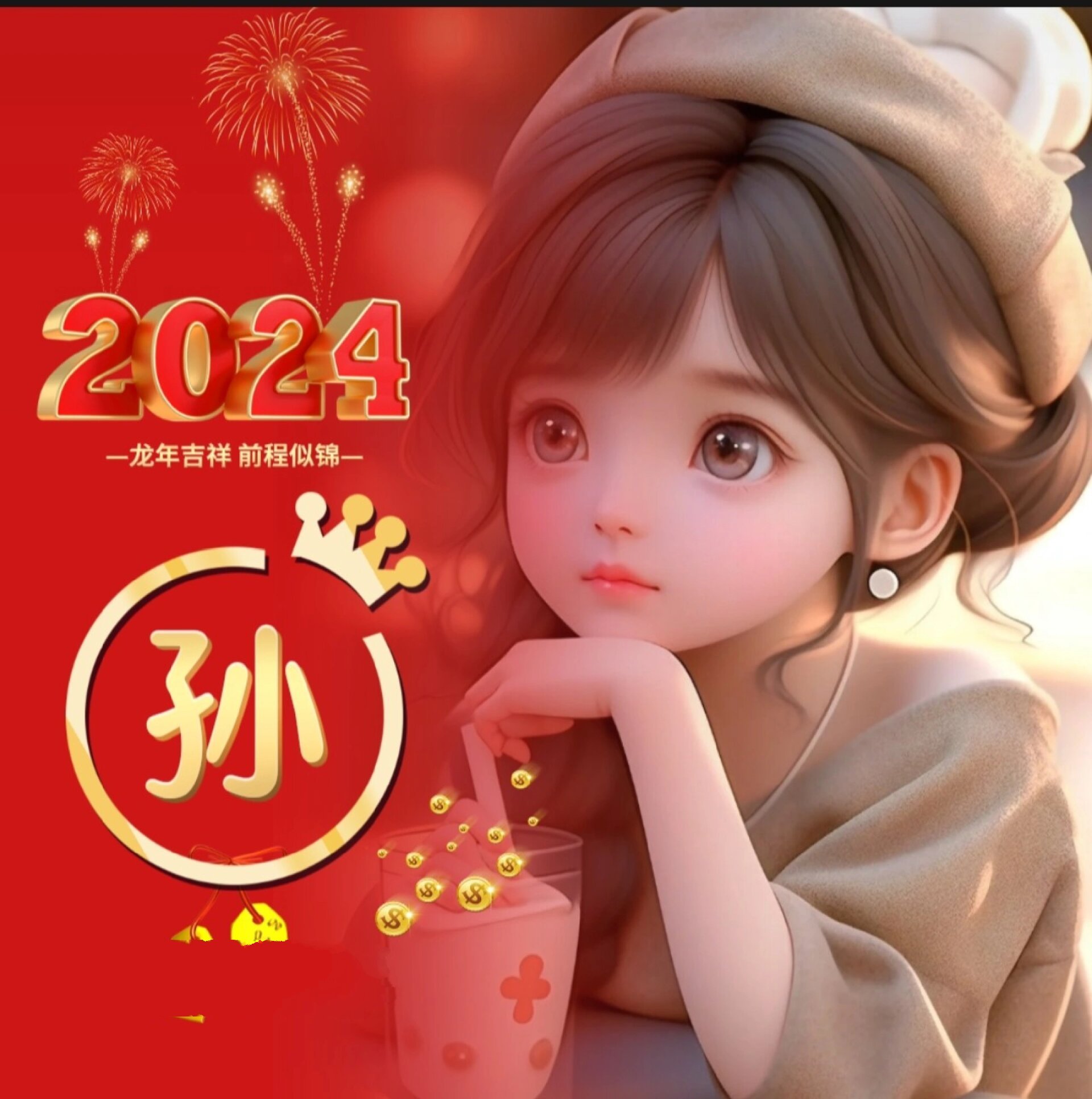 2024新年姓氏头像 可换字可换自己照片 已制作姓氏:有男女姓氏头像