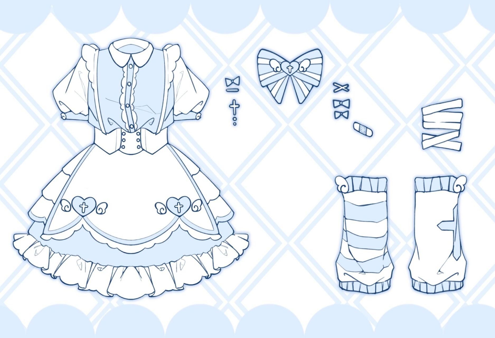 免费服设 水色地雷系服设 是1k的粉服,可以二改色 不能商用,自取即可