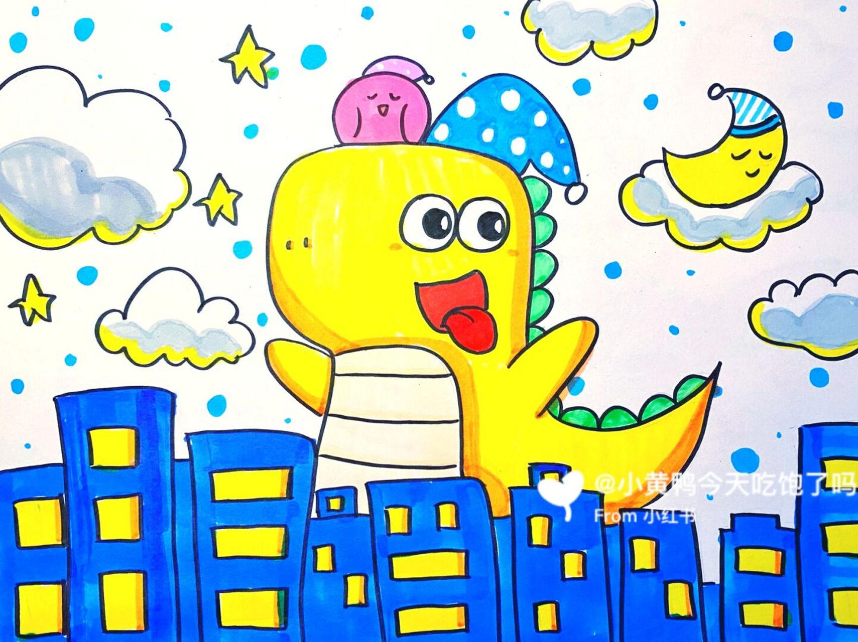 恐龙儿童画 #卡通画# #马克笔# #儿童画# #恐龙主题画