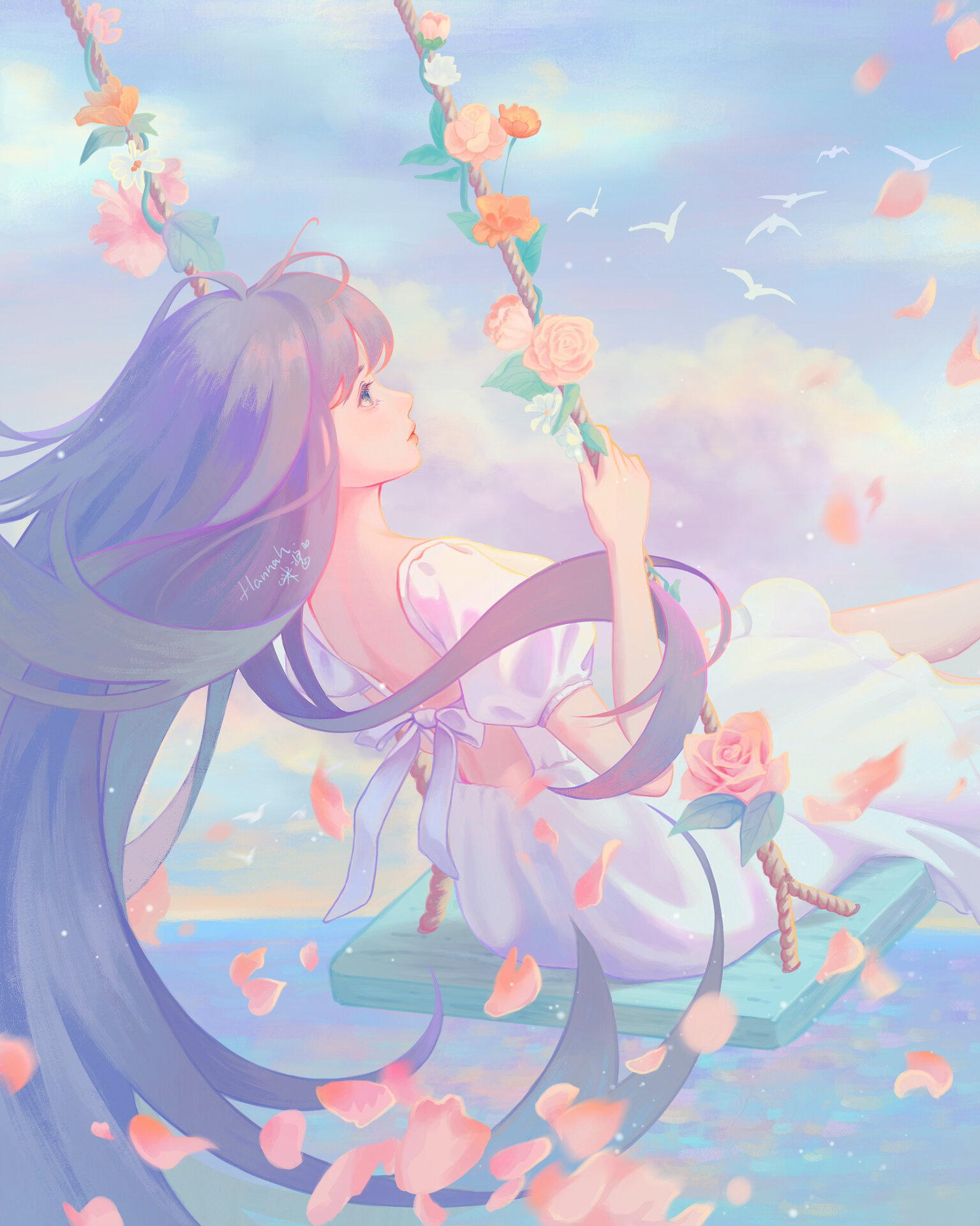 《荡秋千》原创插画