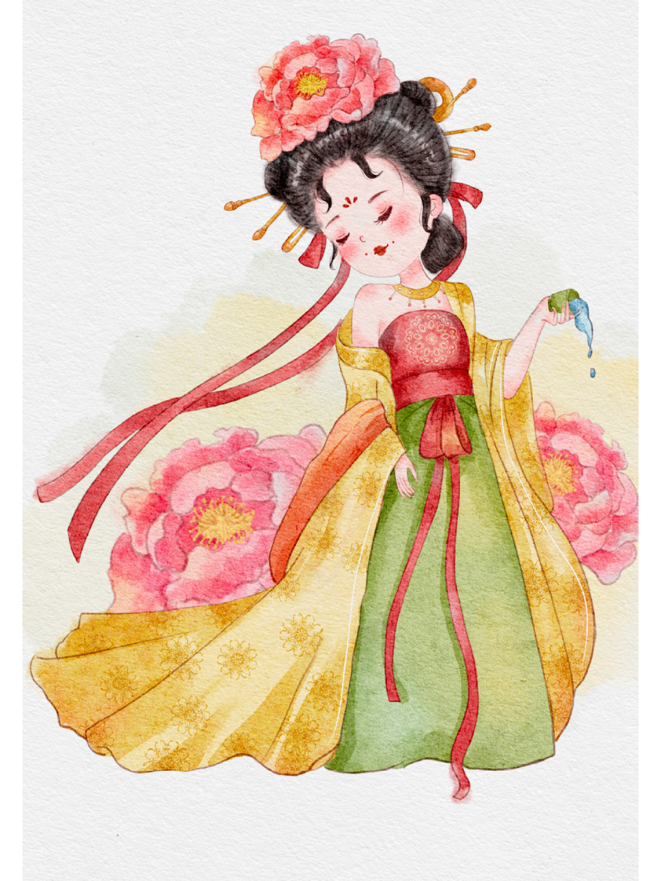 ipad 水彩 | 古风萌萌小人之q版玉环 有始有终的把最后一个给临摹了