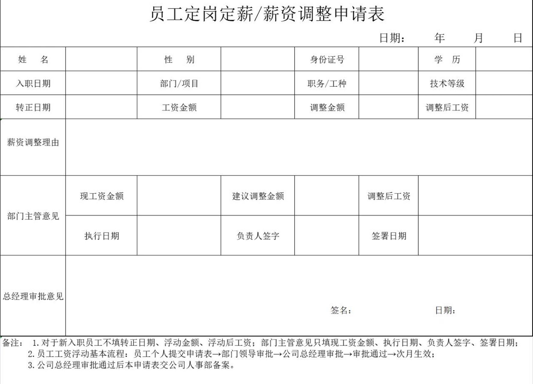 工资申请加薪表格图片