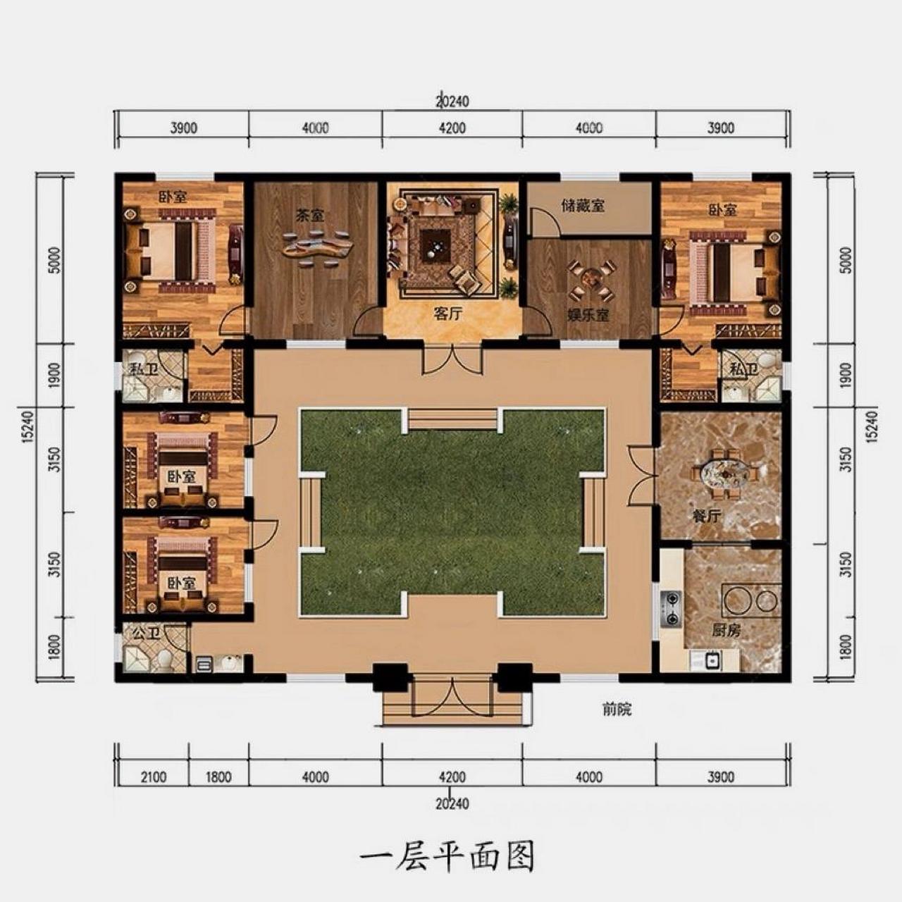 农村四合院别墅设计,带庭院 96农村建房很多人都想有个院子,在院中