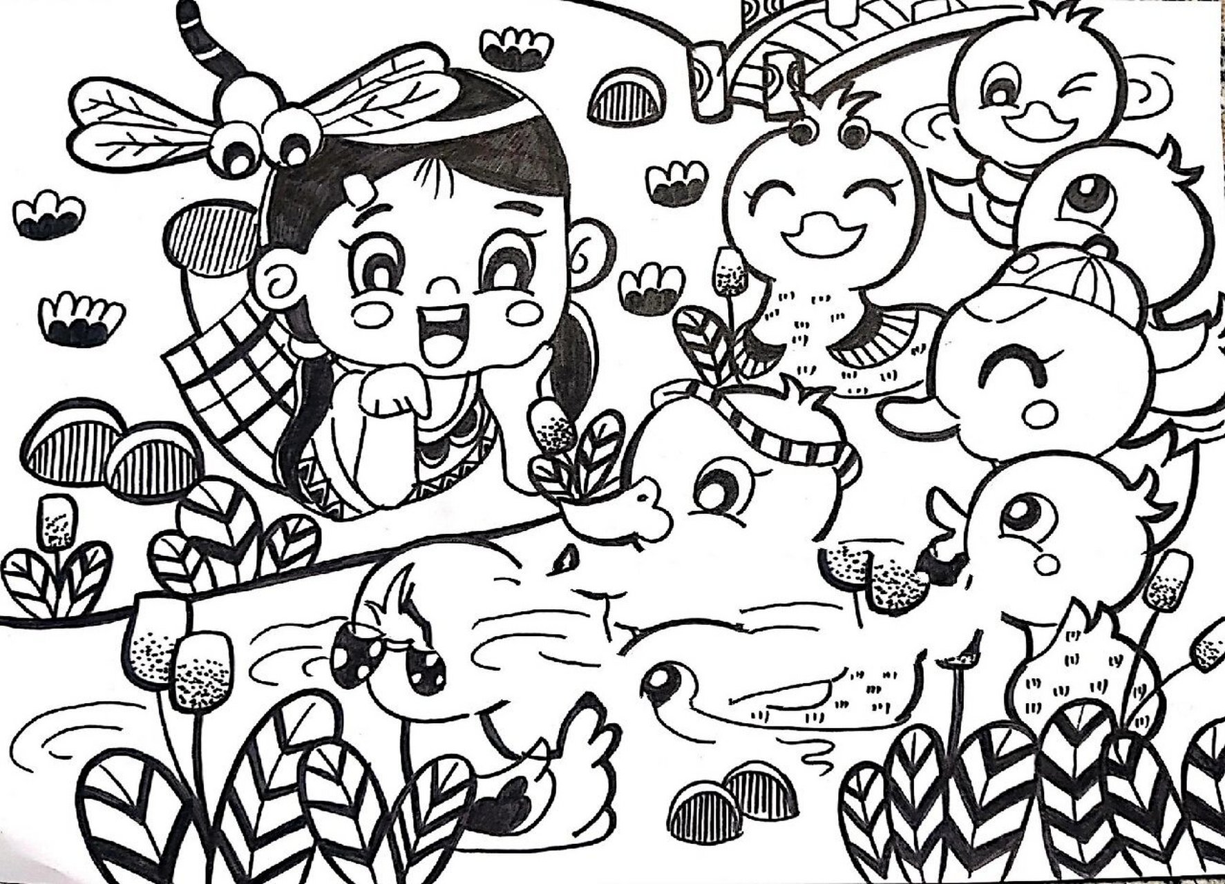 幼师主题儿童画分享:《数鸭子》 改编f妈妈作品 门前大桥下游过一群鸭