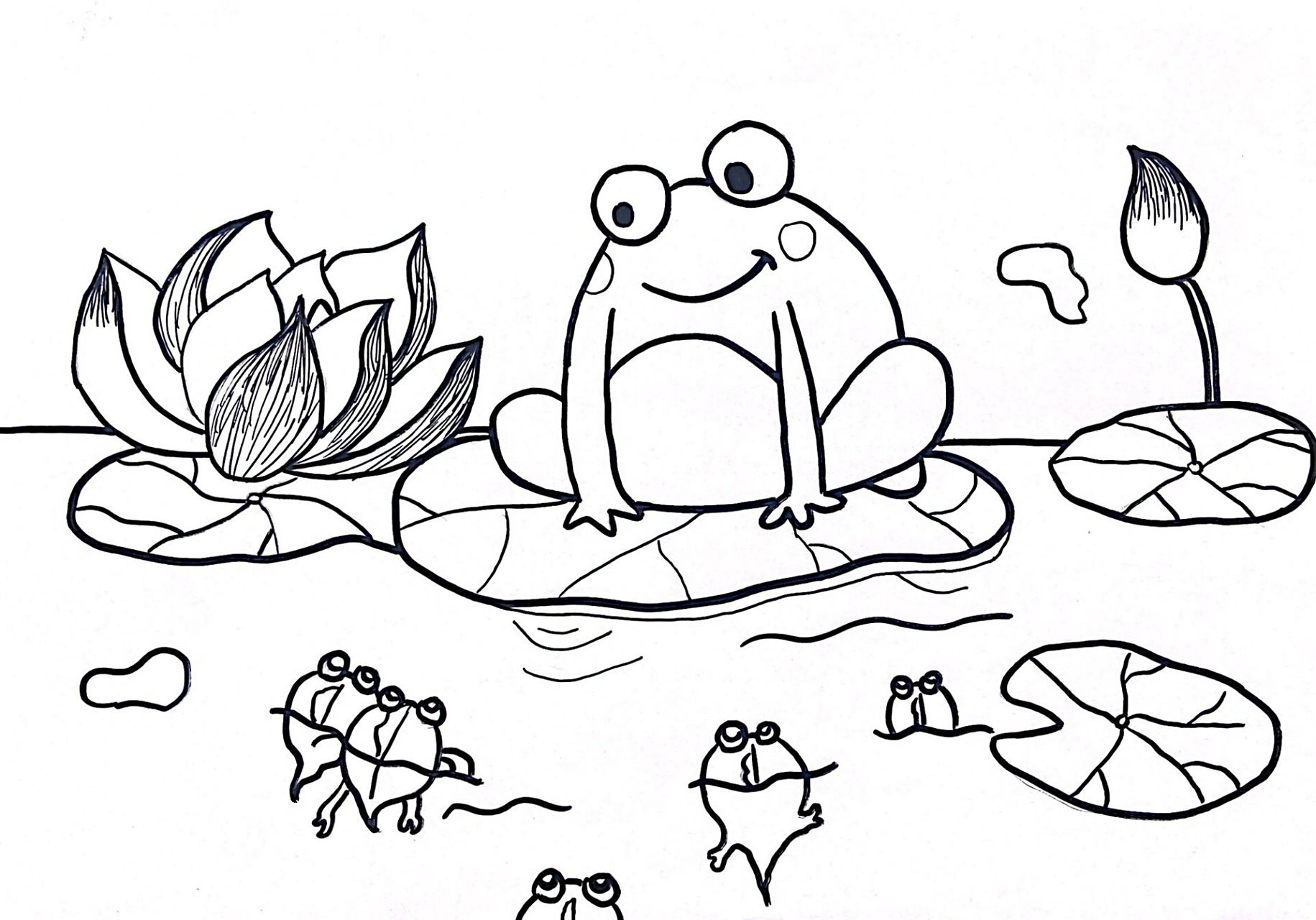 手绘-小蝌蚪找妈妈(附线稿) 连环画《小蝌蚪找妈妈》