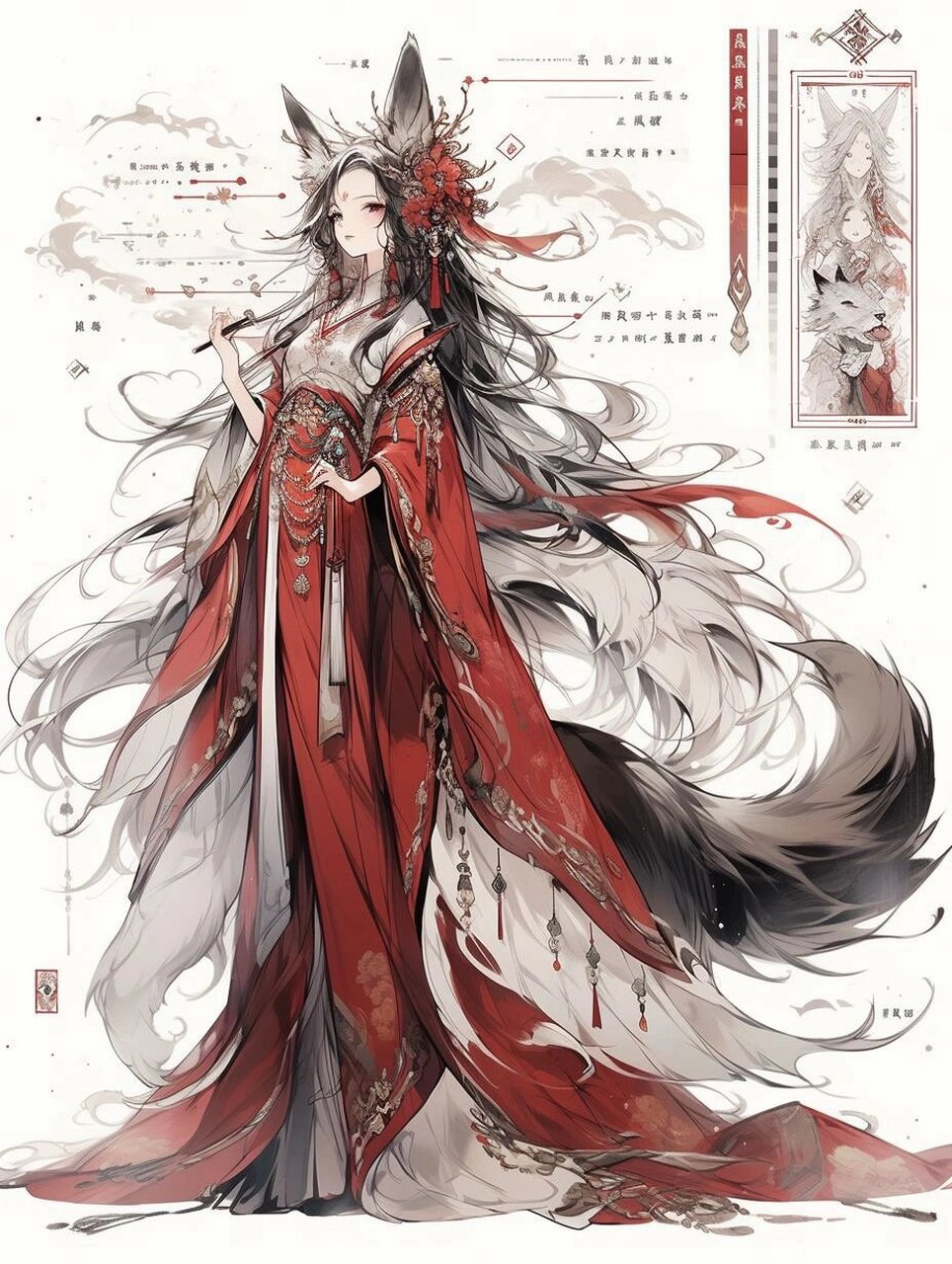 ai服装设计|国风|《山海经》九尾狐02 东三百里,日青丘之山,其阳