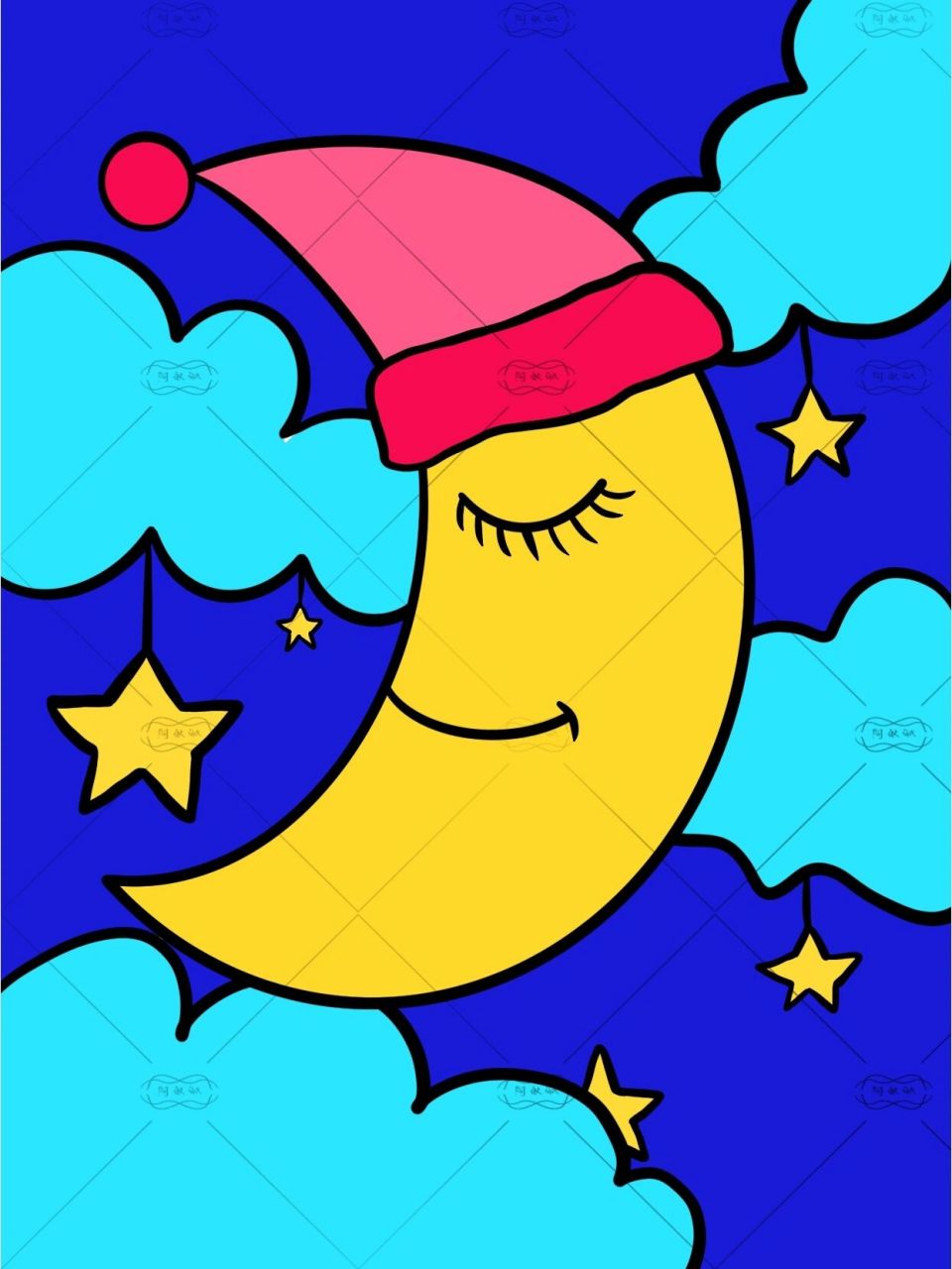 儿童画作品【内附线稿】月亮主题儿童画作品 今天一起来画月亮93吧