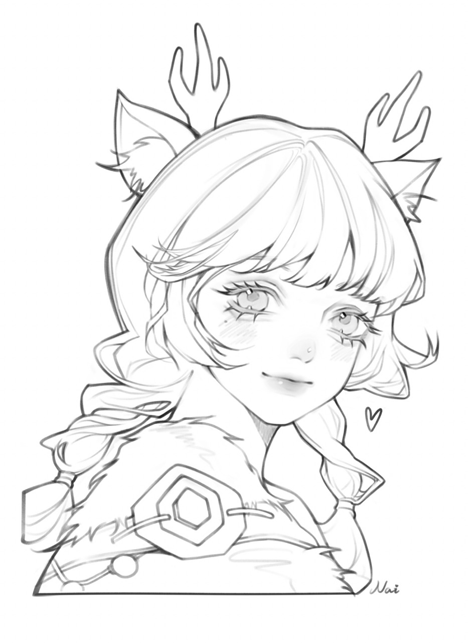 线稿|瑶原皮 根据zila老师的课堂示范,临摹二改后的作品,参考照片如图