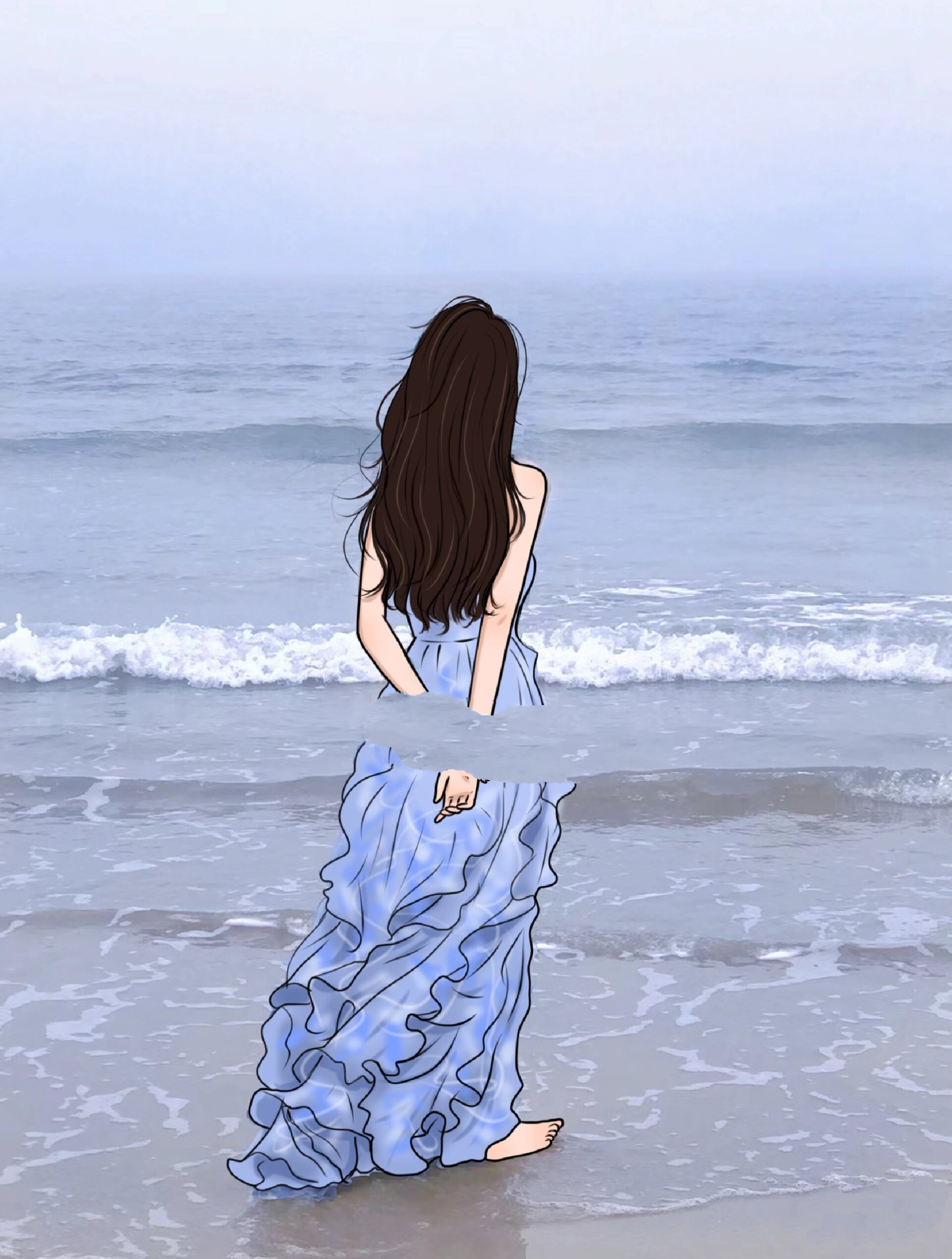 海边女生背影头像|手绘@我在璃月开书店的动态