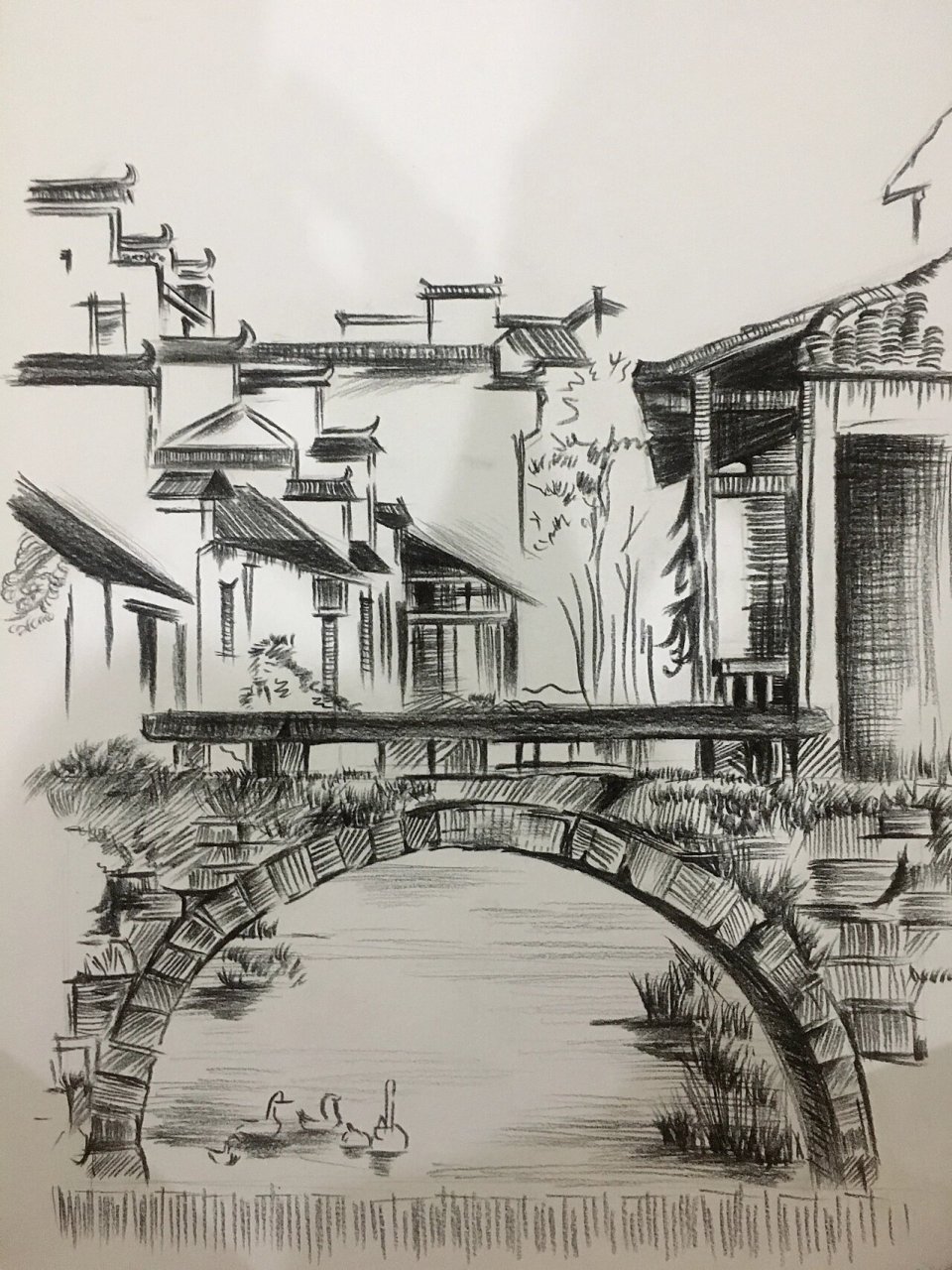 山水房子素描画图片