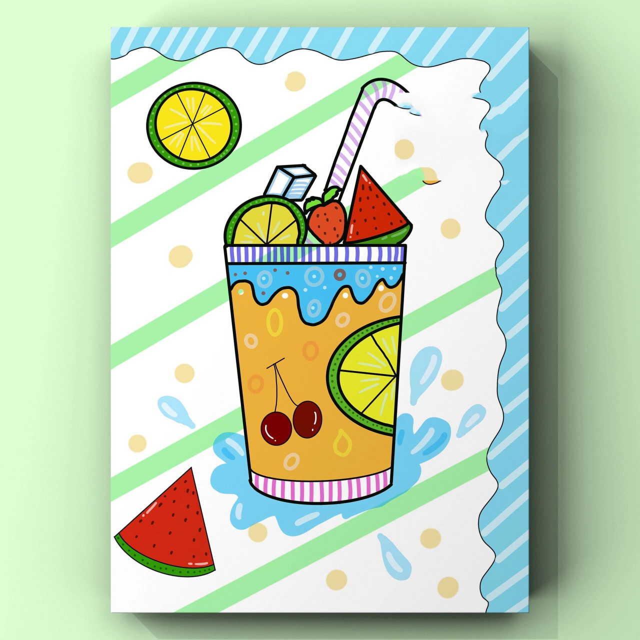 少儿创意绘画《果汁99》线稿步骤图 99夏天来啦,冰爽的果汁是必不