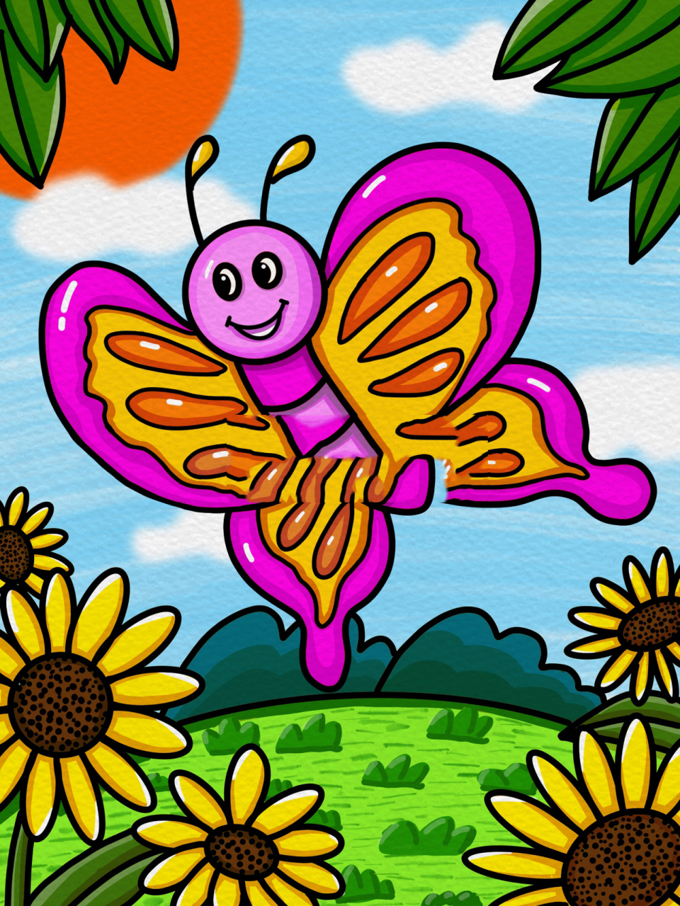 美丽的蝴蝶 创意儿童画 卡通画 03 《身边的小动物》之美丽的蝴蝶