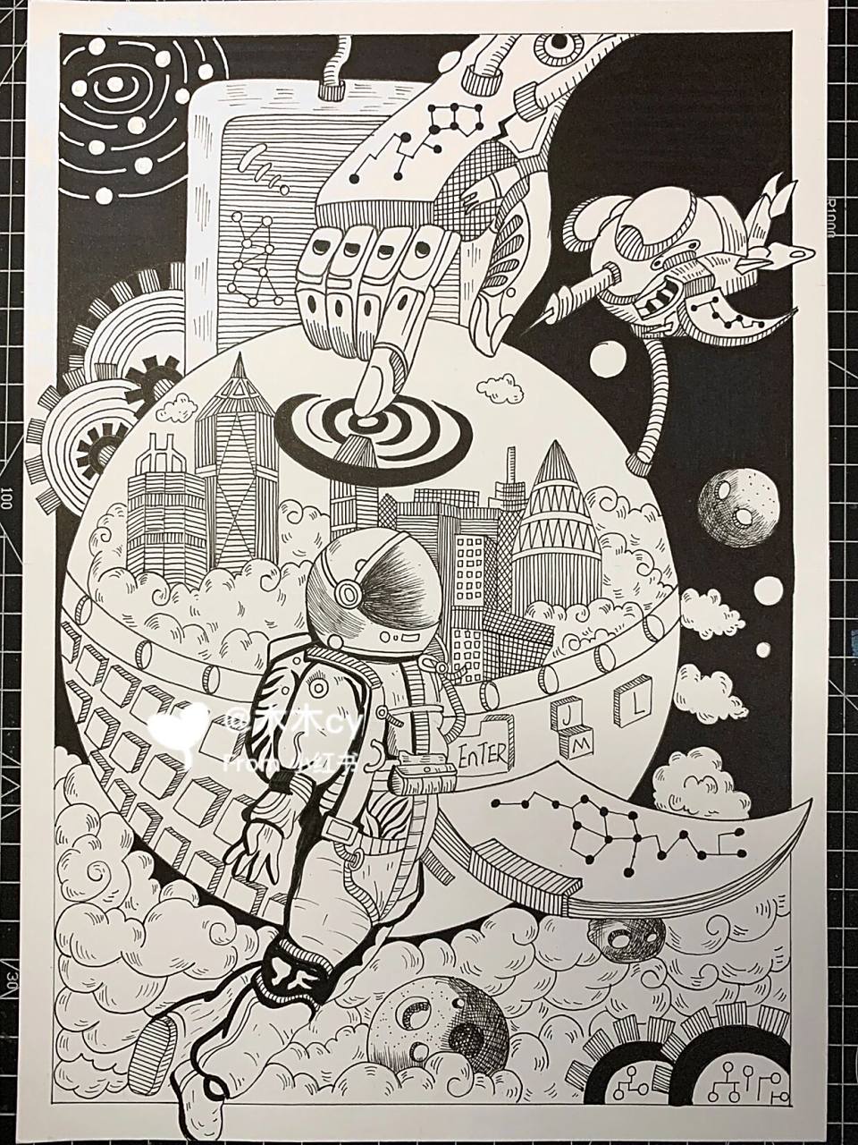 线描,航空主题,科技,临摹#画画# #黑白装饰画# #装饰画# #线描# #航空