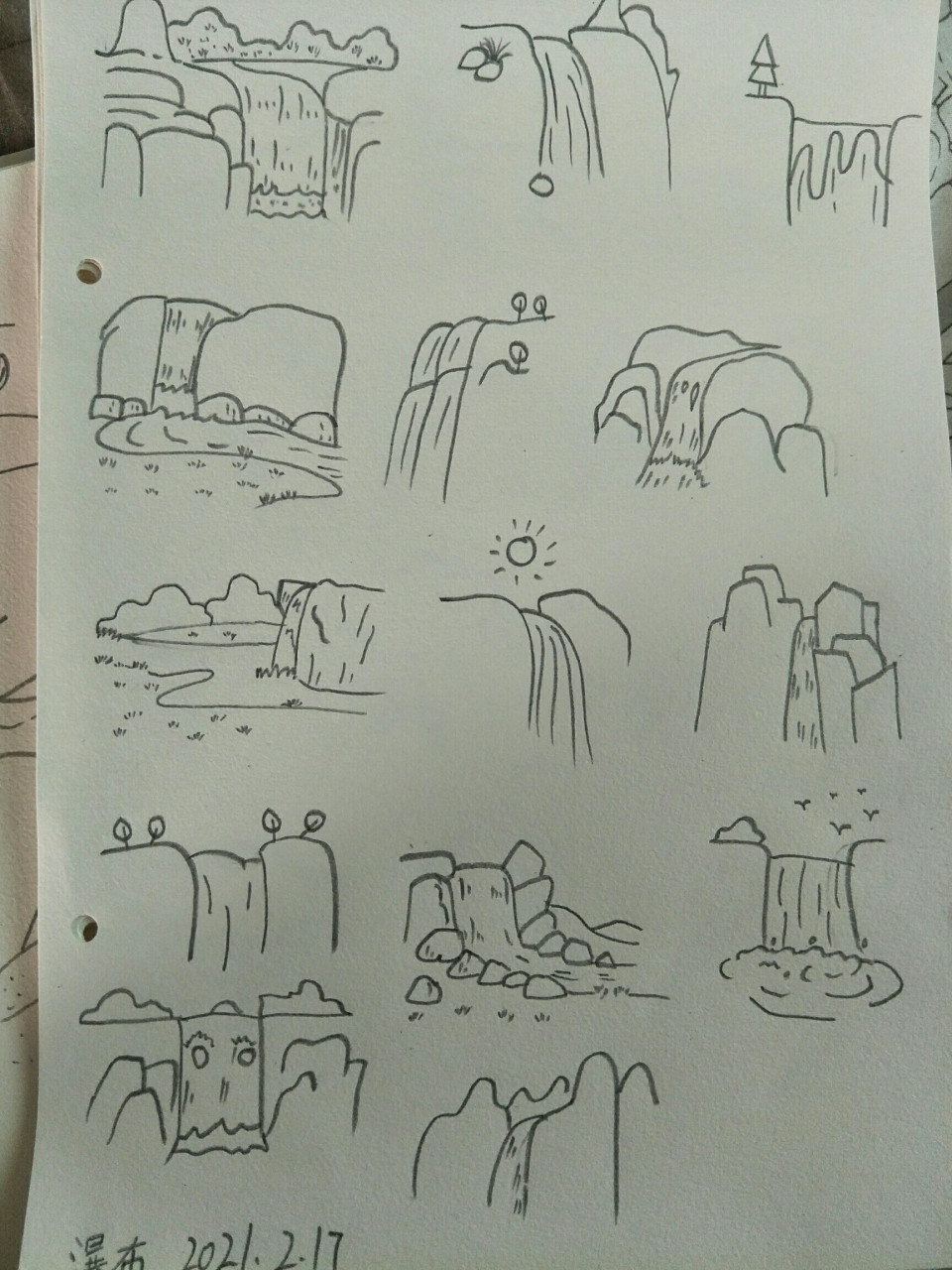 简笔画瀑布,坚持打卡