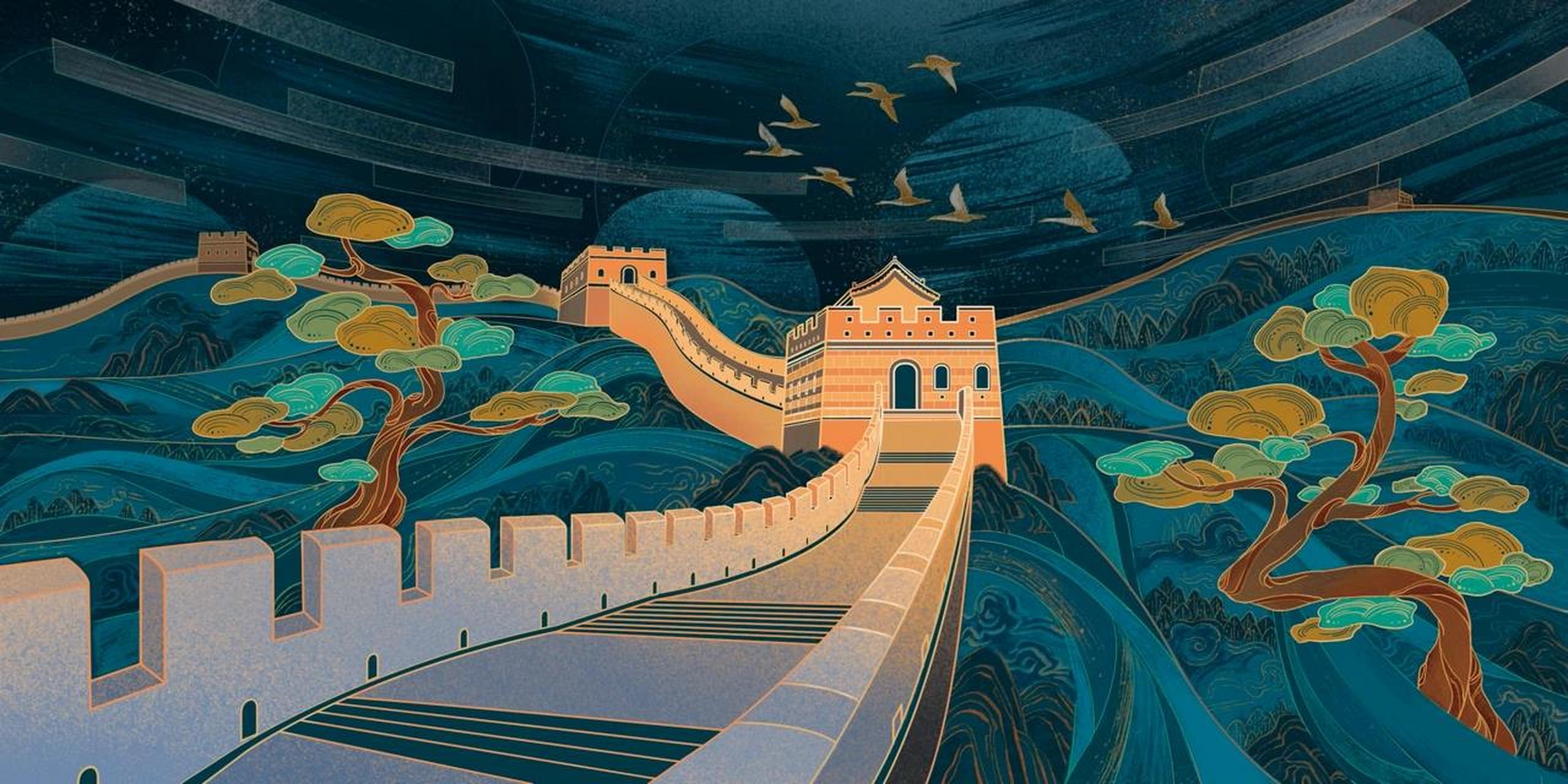 国风插画|万里长城 夜长城的02