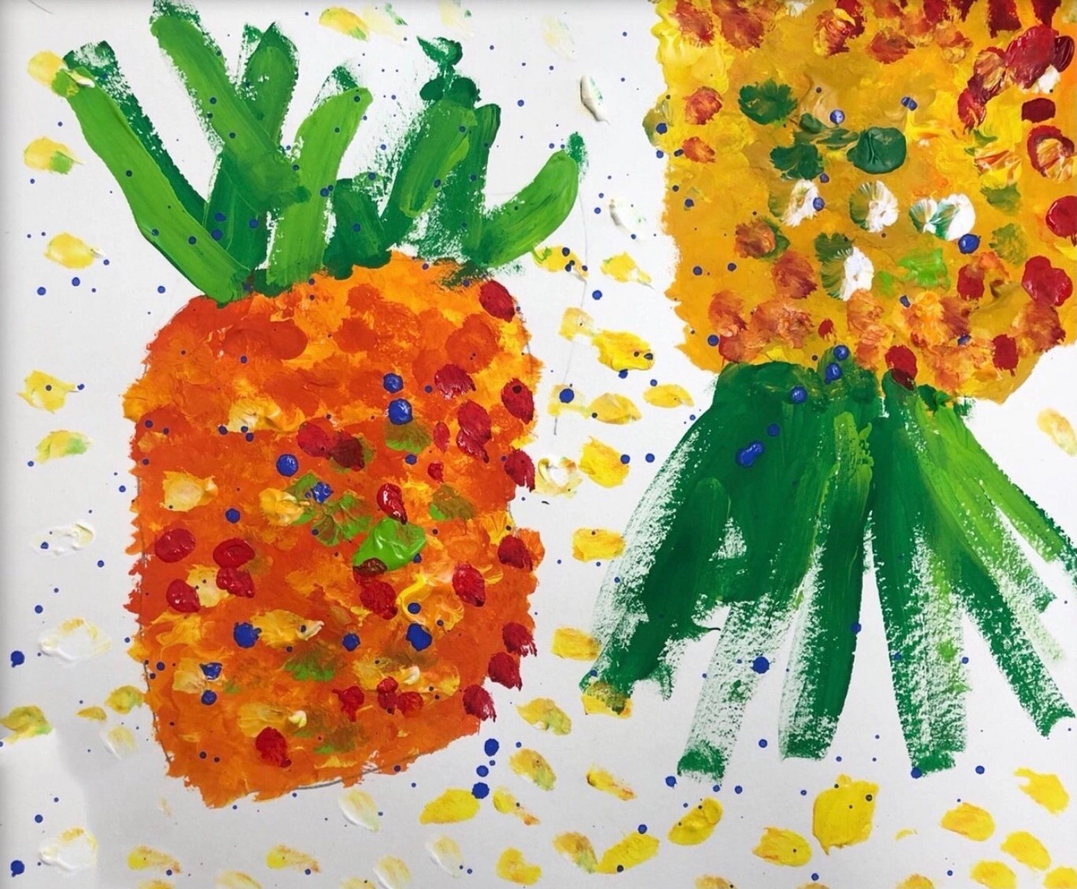 幼儿涂鸦画《菠萝🍍》幼儿创意画 适合幼儿园小班 幼儿创意画《菠萝