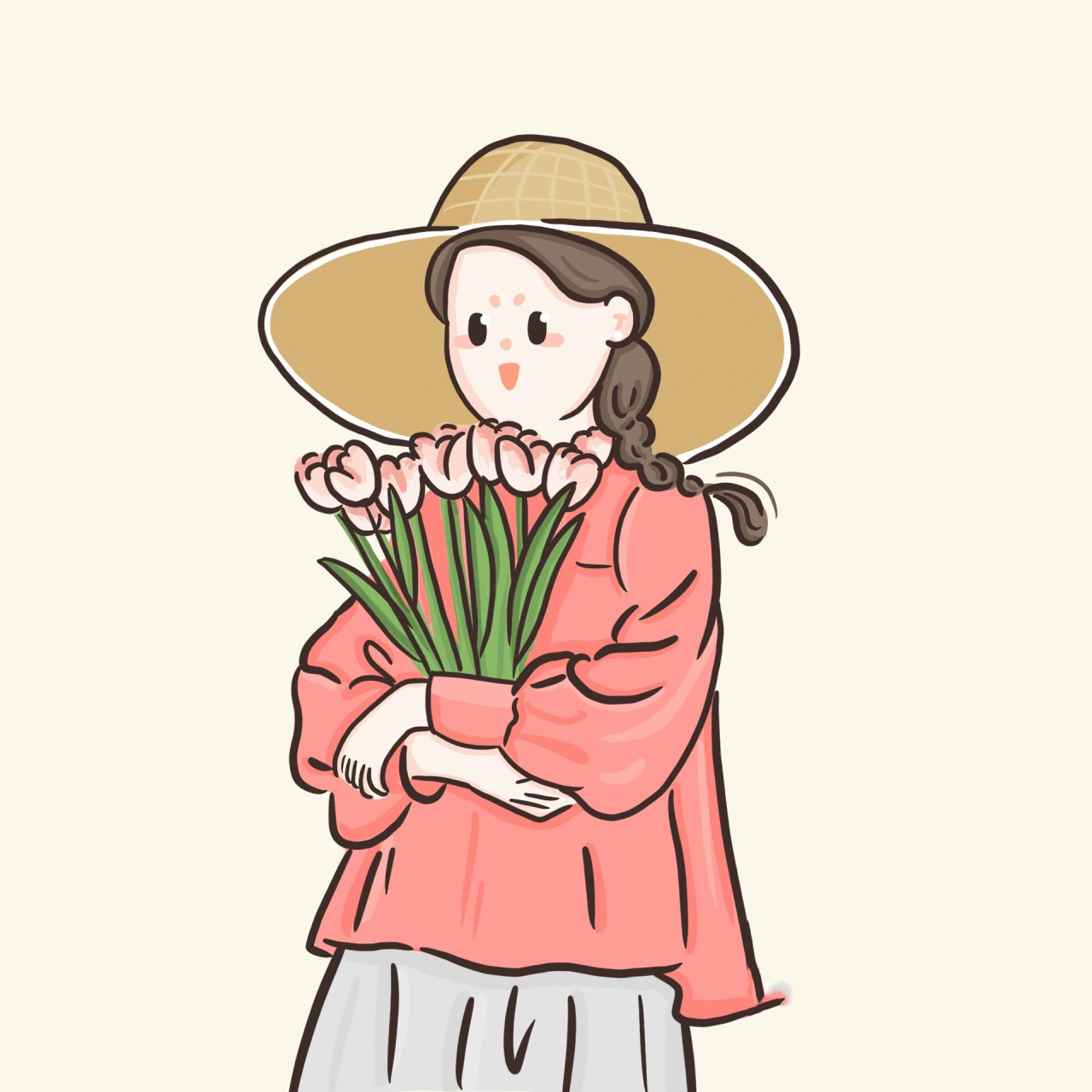 15278抱花少女 春日女生头像 6种配色