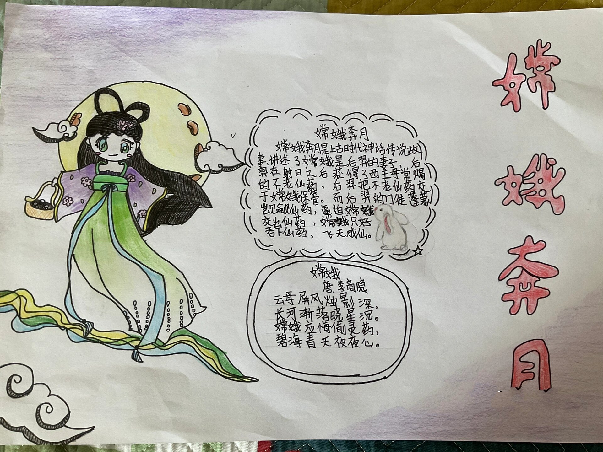 嫦娥奔月手抄报(临摹)