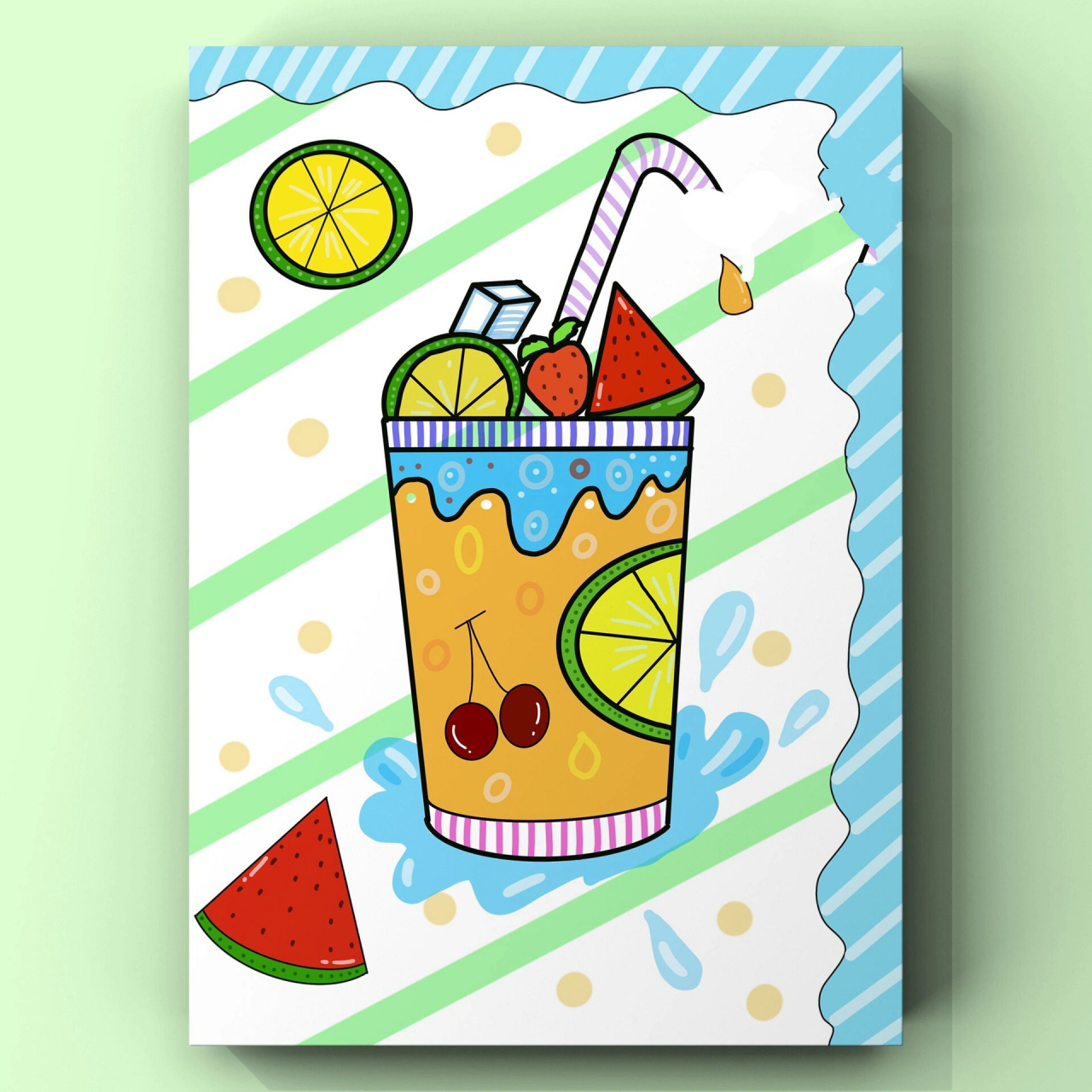 少儿创意绘画《果汁99》线稿步骤图 99夏天来啦,冰爽的果汁是必不