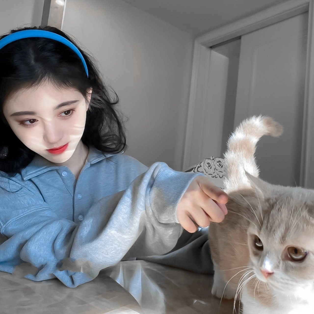 鞠婧祎撸猫女头.