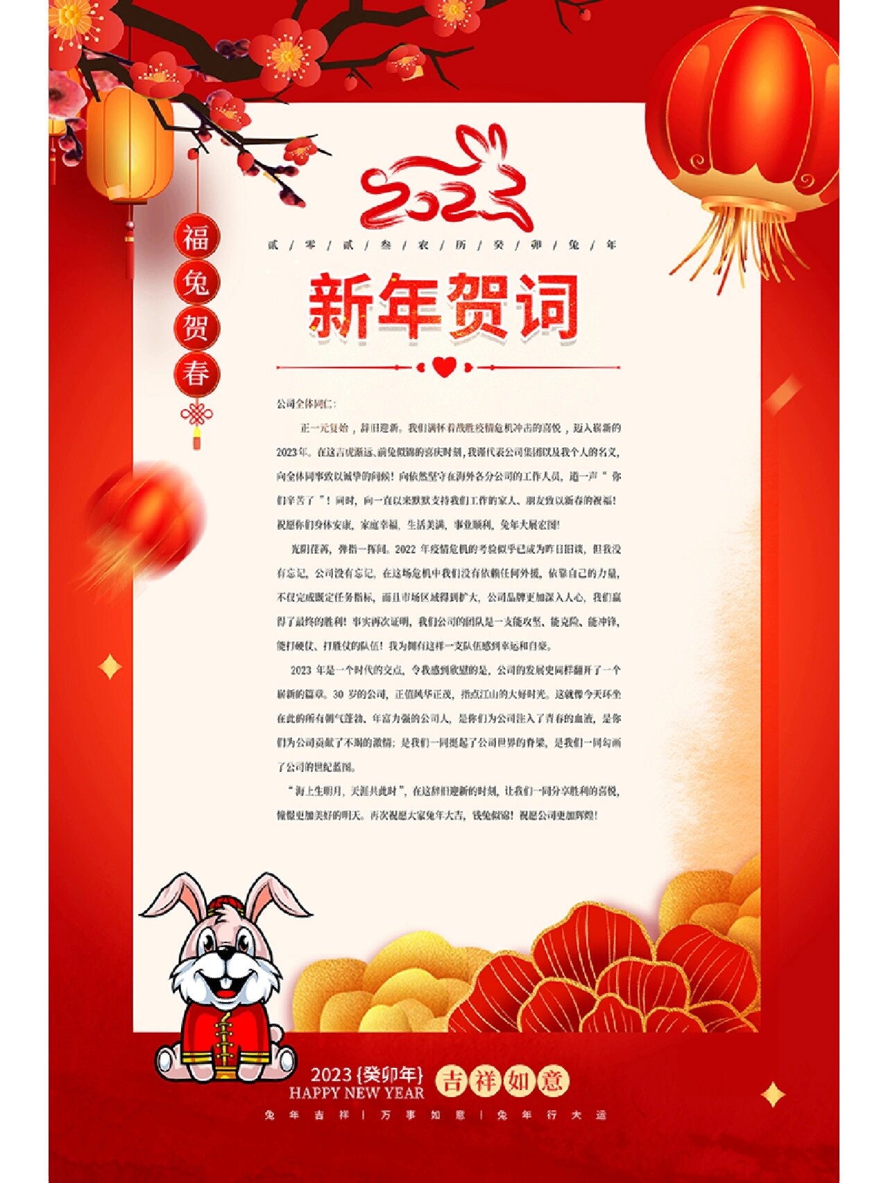 2023新年感谢信新年贺词psd素材来一波