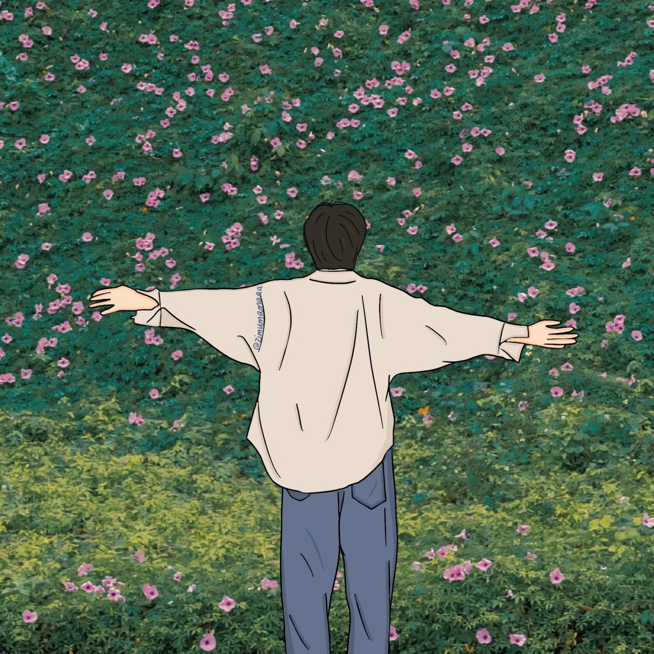 插画头像|这是一对背影情头 春天啦,去看花吧 今天的图画完,喜欢可做