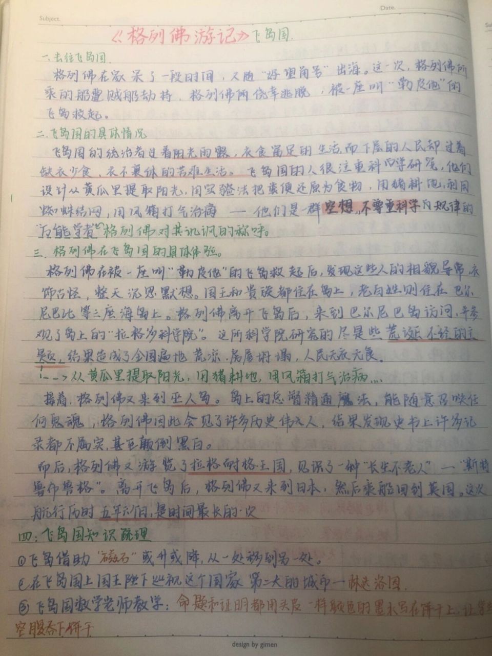 《格列佛游记》 《格列佛游记》读书笔记分享 飞岛国,慧骃国92 字丑