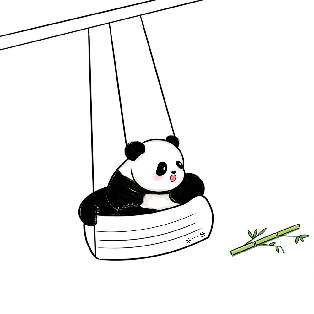 简笔画|谁会拒绝一只会荡秋千的熊猫崽崽呢 超治愈的好吧