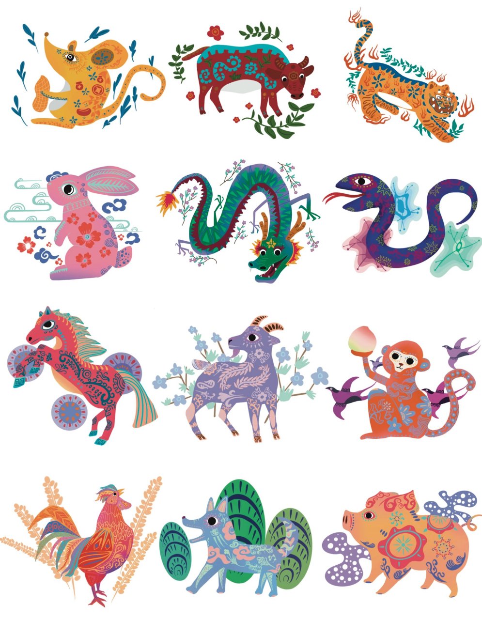 发点不一样的|龙门农民画-十二生肖 发个小作业,也是一个大创的比赛