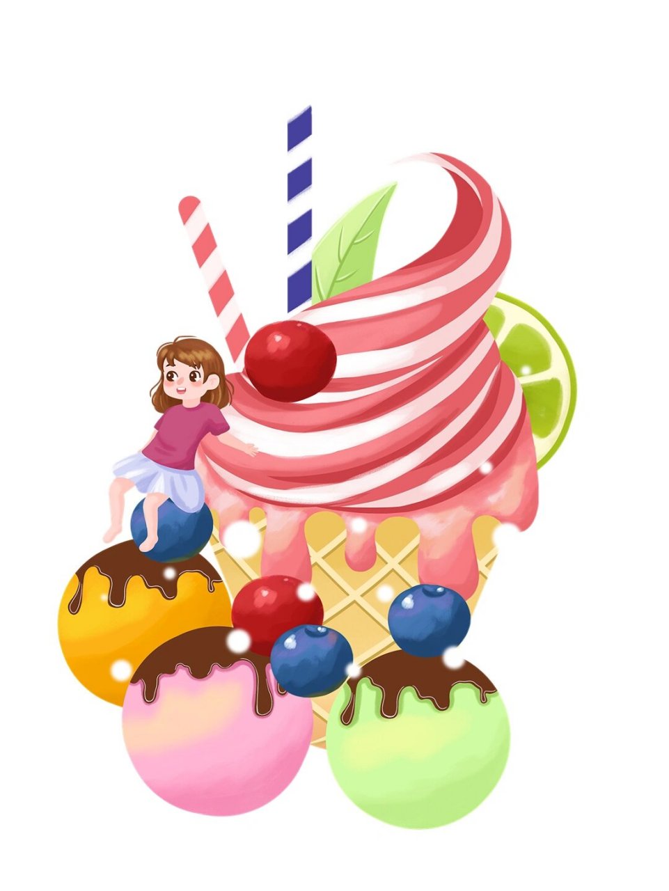 90免抠元素|夏天冰淇淋卡通素材 92口袋今天给大家带来一组免抠