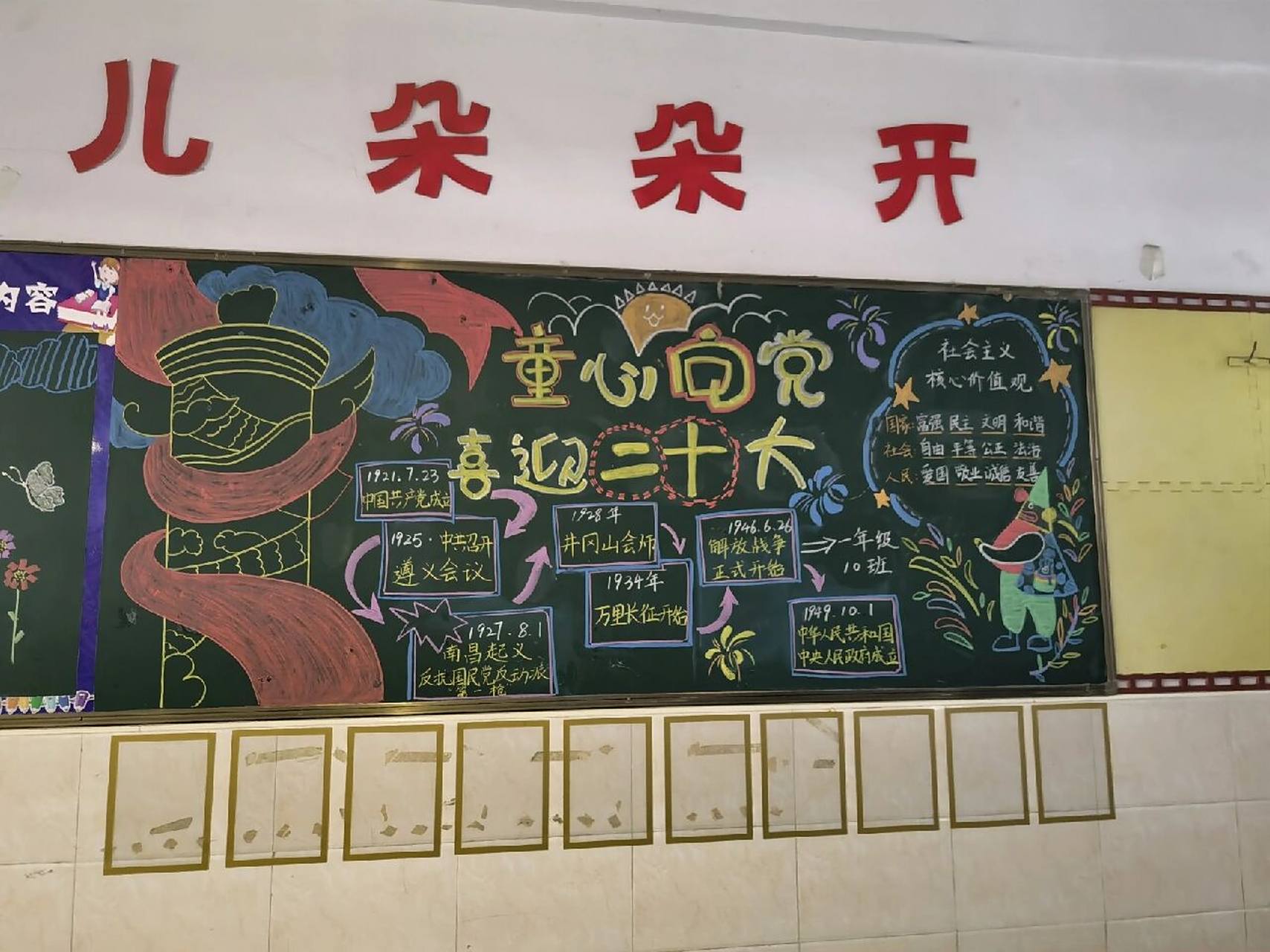 童心向党黑板报 椰子05老师的第一次黑板报,献给10班的泥萌