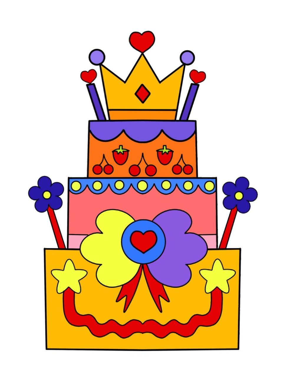 《生日蛋糕》/儿童创意美术 画种:儿童画 年龄:5~8岁儿童 材料:用彩色