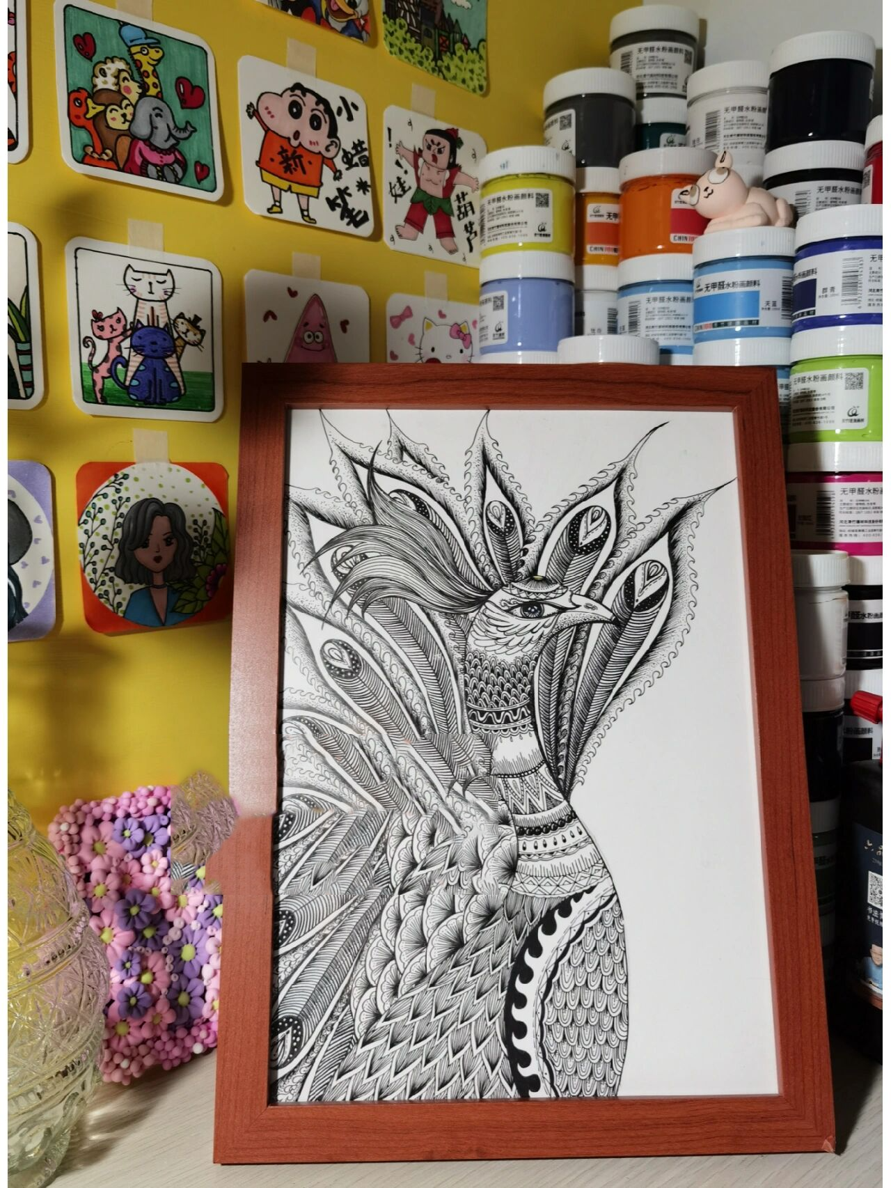 线描画 线描孔雀