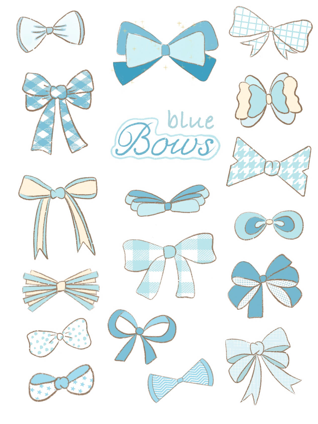 手账素材|治愈系配色蓝色蝴蝶结💙🎀