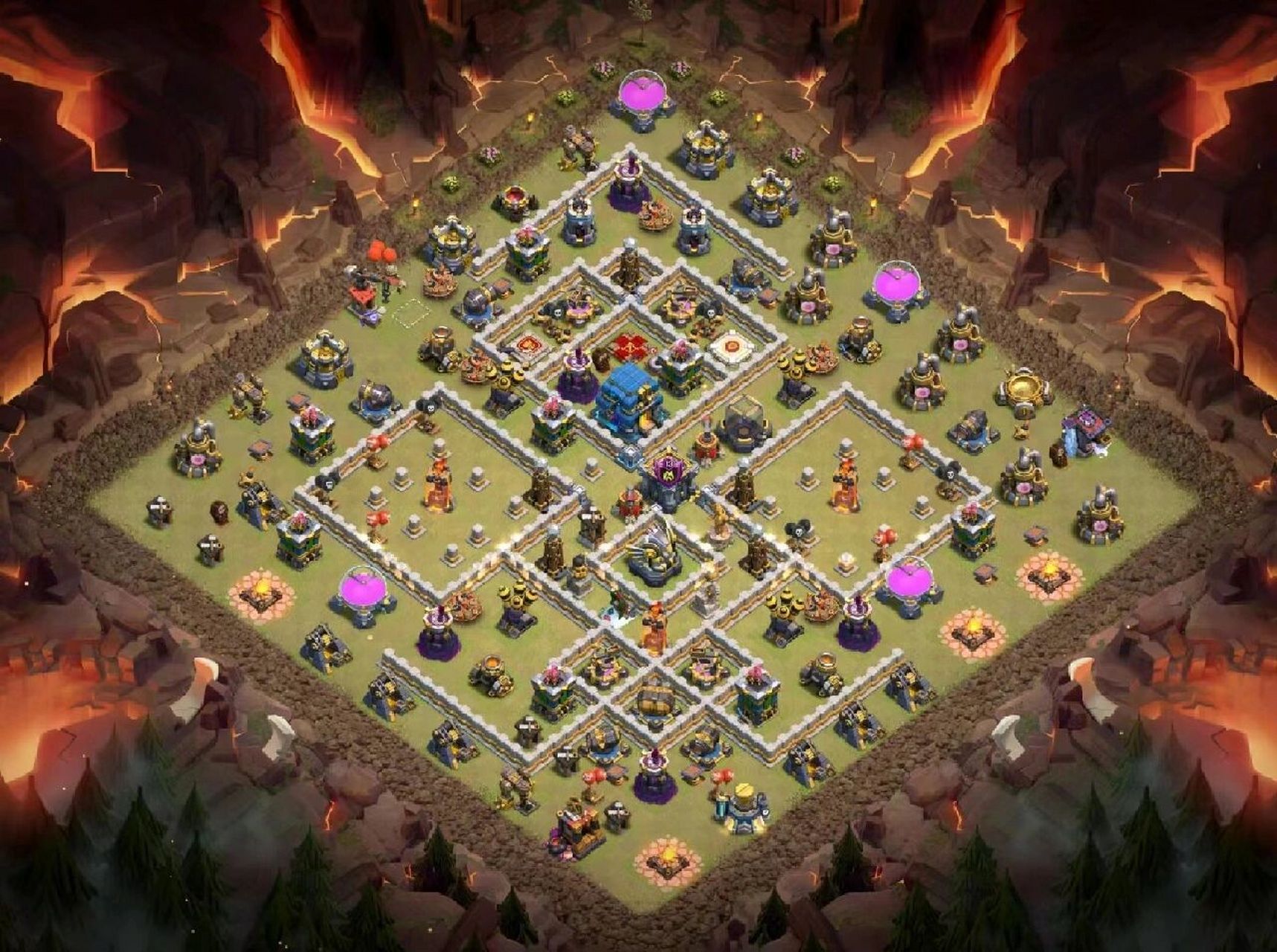 部落冲突12本部落战阵型附链街 分享一个12本部落战阵型,有链街,想要