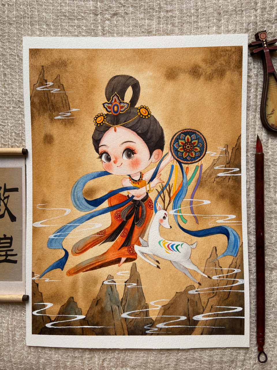 水彩手绘│敦煌飞天插画 画完敦煌飞天系列,小小的定个目标,明年去
