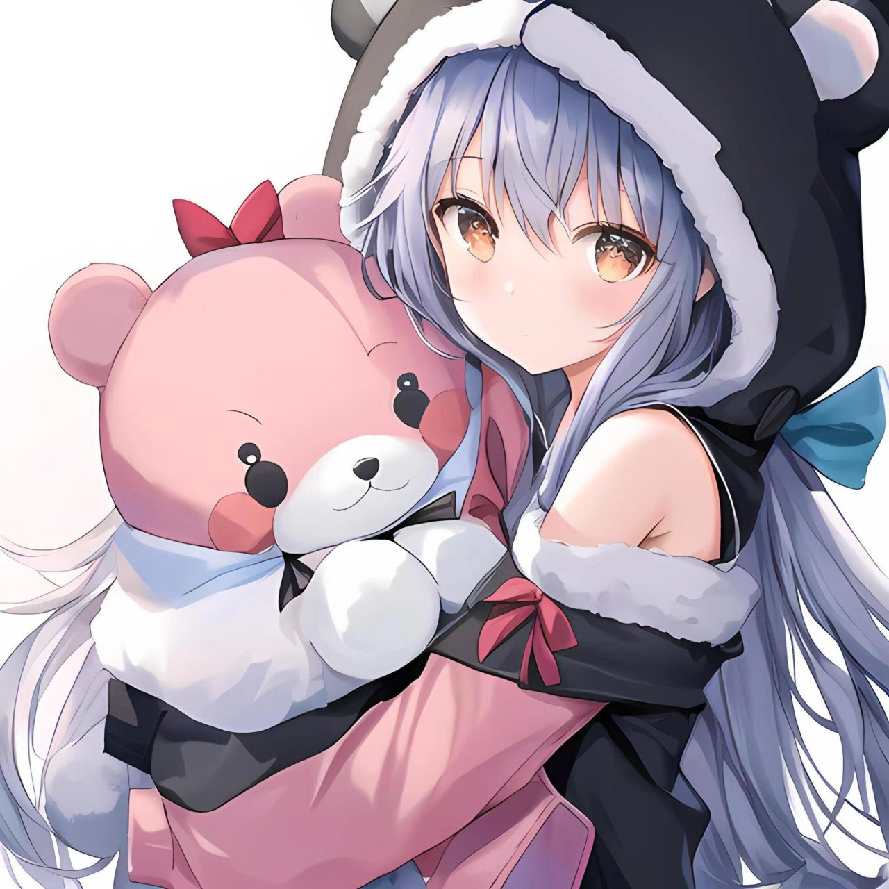 抱熊93的女孩头像,拿熊93的男孩头像