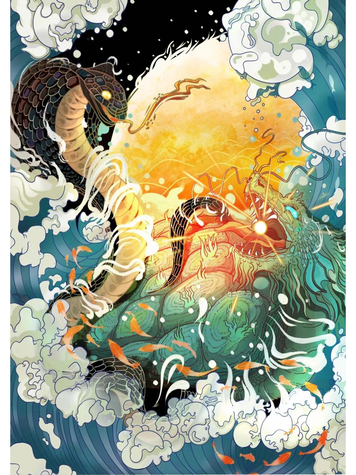 国潮插画|95四大神兽玄武手绘