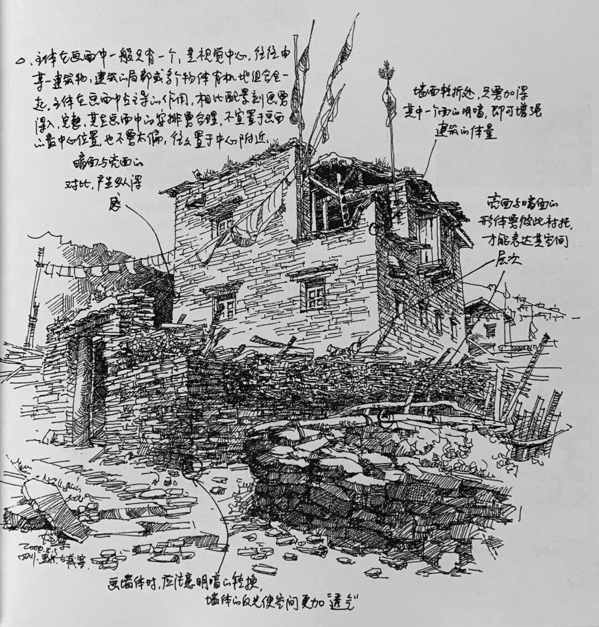 钢笔速写大师夏克梁老师亲笔手稿原图,持续更新