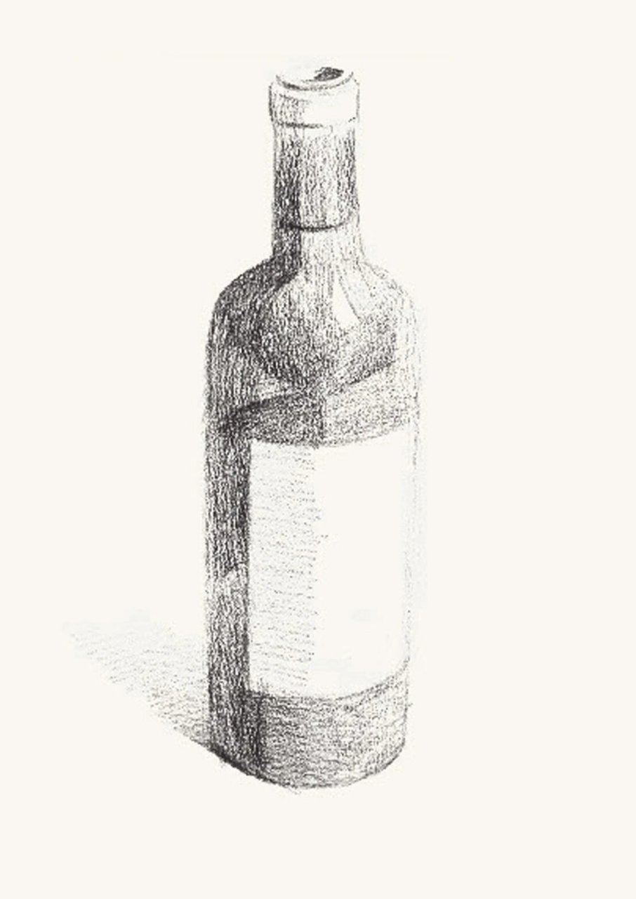 素描静物-素描酒瓶 红酒瓶 红酒瓶材质为坡璃,反光性强,透光性强.