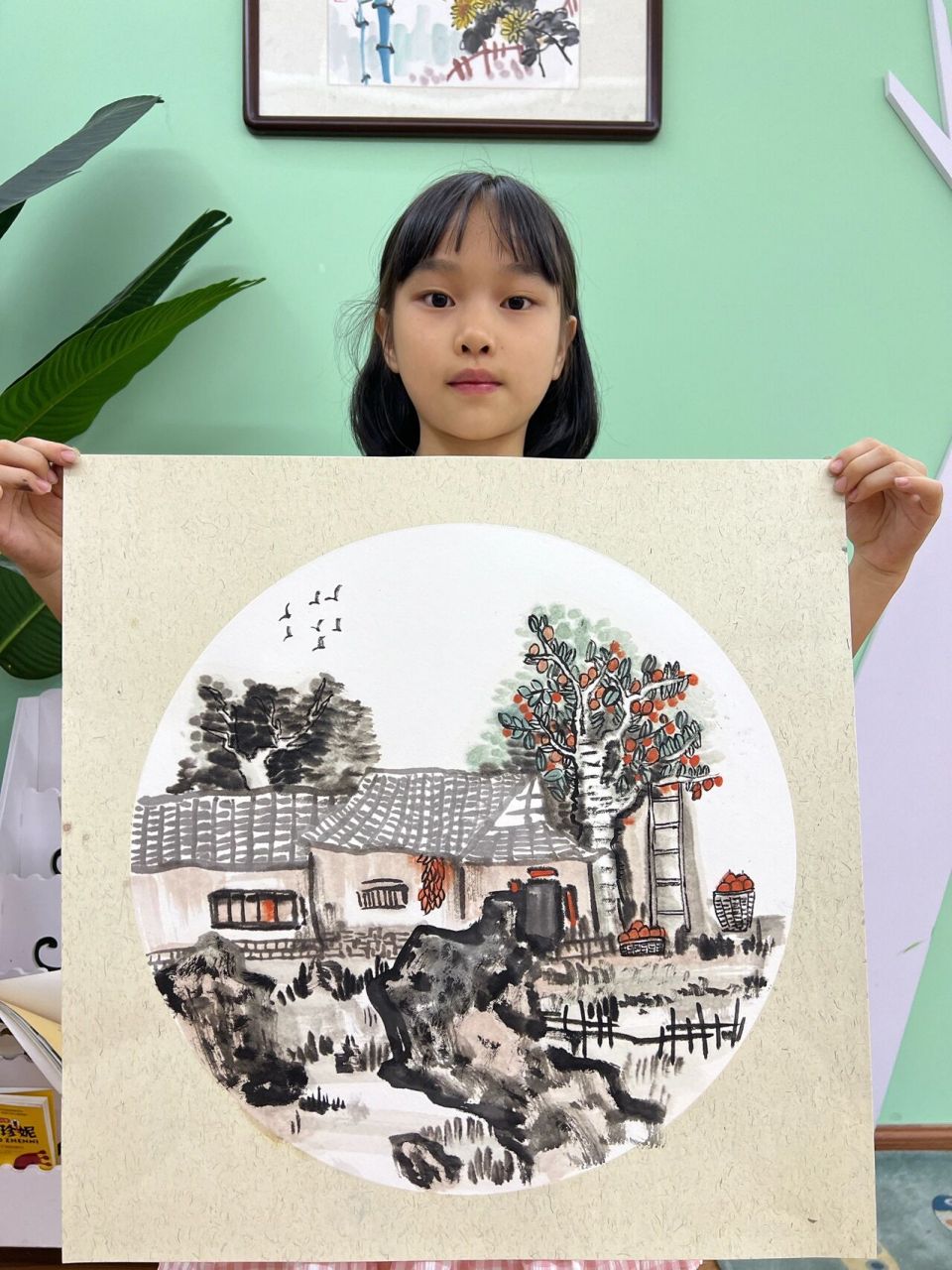 儿童国画山水画『柿子红了』