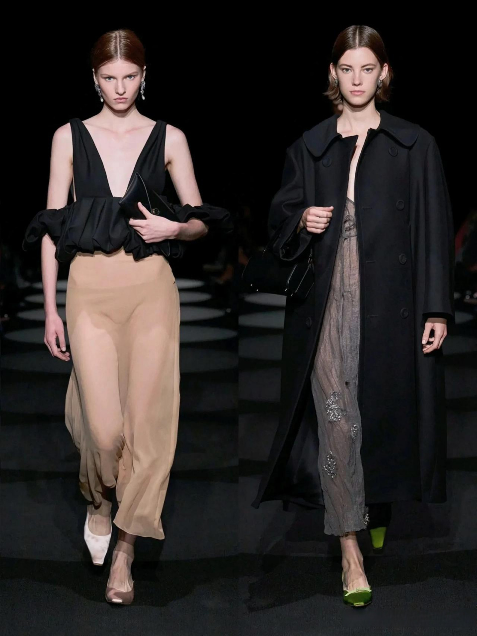 ss 2024的秀场～力挺且简约的白衬衫搭配深灰色的半身裙,高级感满满啊