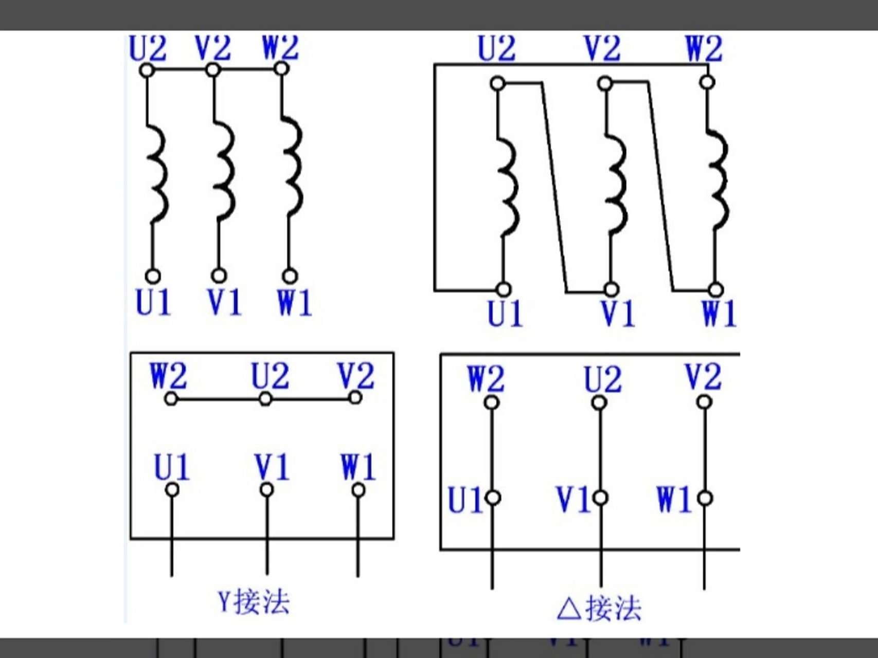 三角形接法,就是三个绕组首尾相连,从三个顶点引出三条线分别接三相