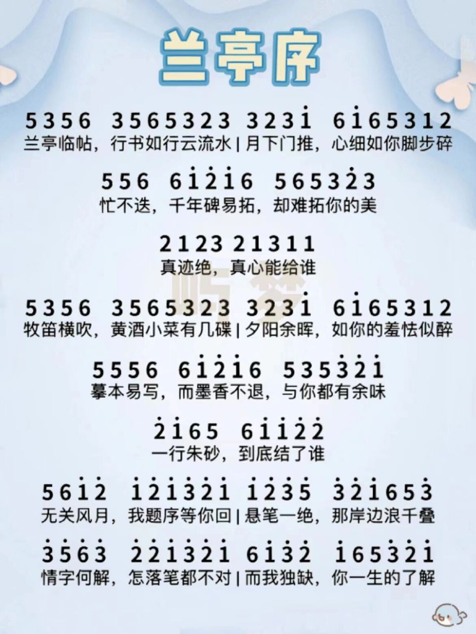 jay《兰亭序》简谱 而我独缺你一生的了解